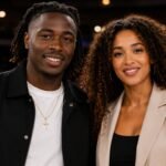Crystal Palace footballer Eberechi Eze posing for a photo with Izuthe Mulatto