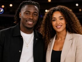 Crystal Palace footballer Eberechi Eze posing for a photo with Izuthe Mulatto