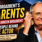 A promotional graphic banner titled 'Jim Broadbent's Parents Roy & Doreen Broadbent' featuring a close-up portrait of Academy Award-winning actor Jim Broadbent smiling while putting on a headset.