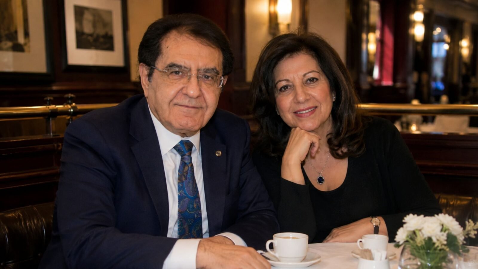 Dr. Younan Nowzaradan and his former wife Delores Nowzaradan sitting together at a restaurant table.